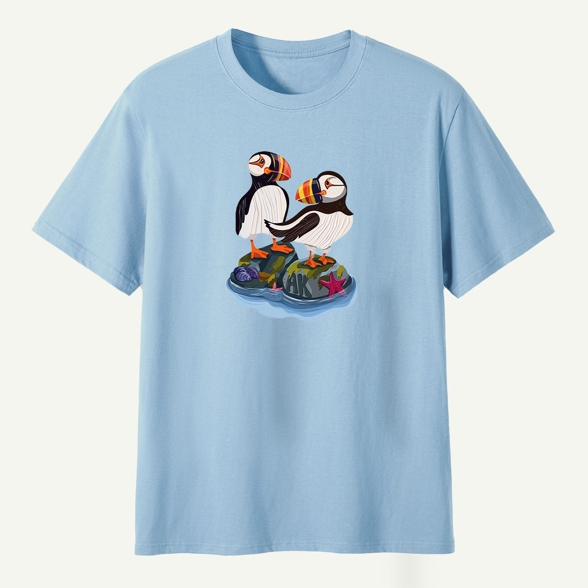 Alaska Puffin Pair Rocky Coast Marine Wildlife T-Shirt