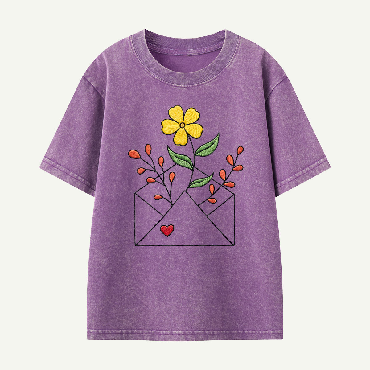 Floral Envelope Love Letter Kids Washed T-Shirt
