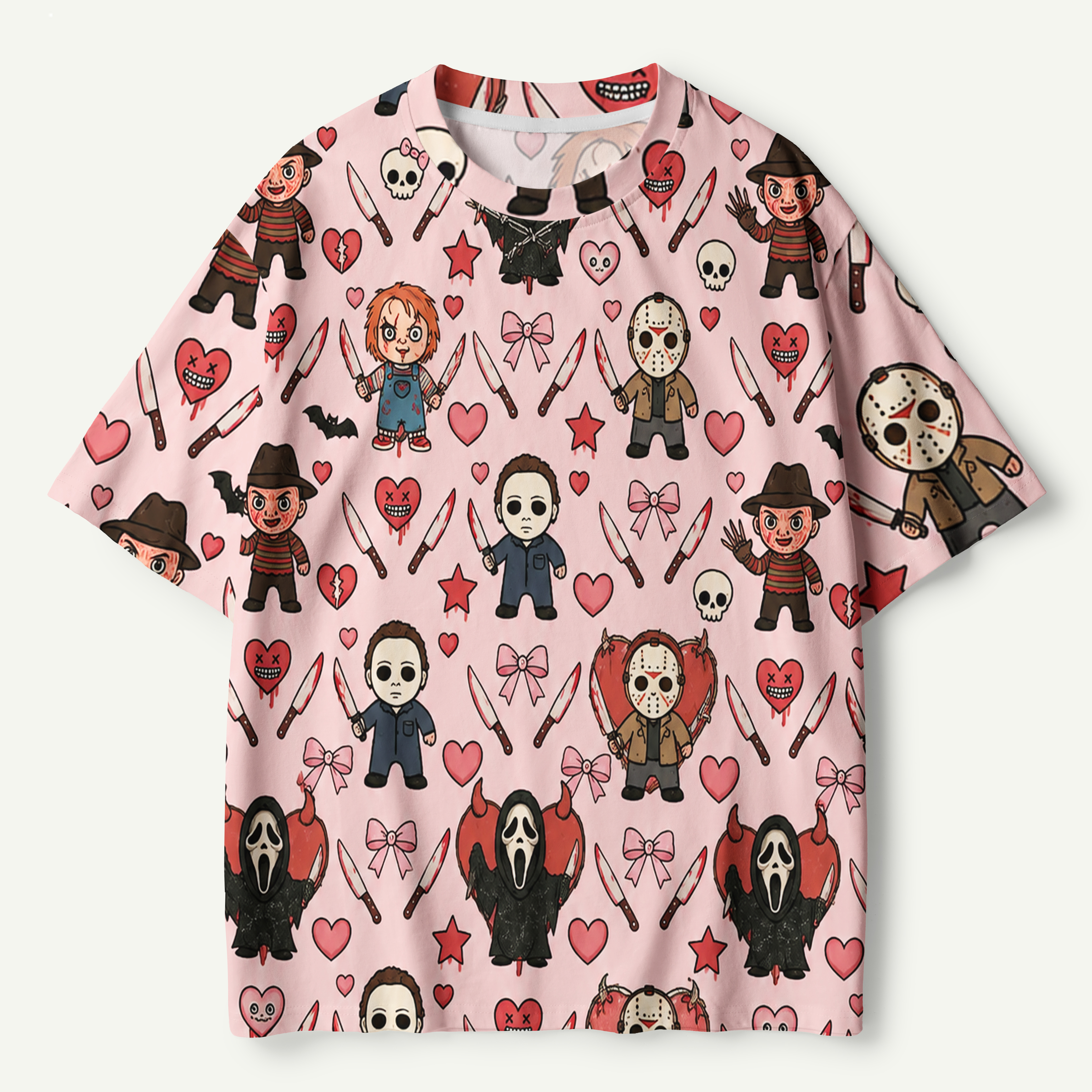 Pink Gothic Horror Character Pattern Premium Pure Cotton Tee