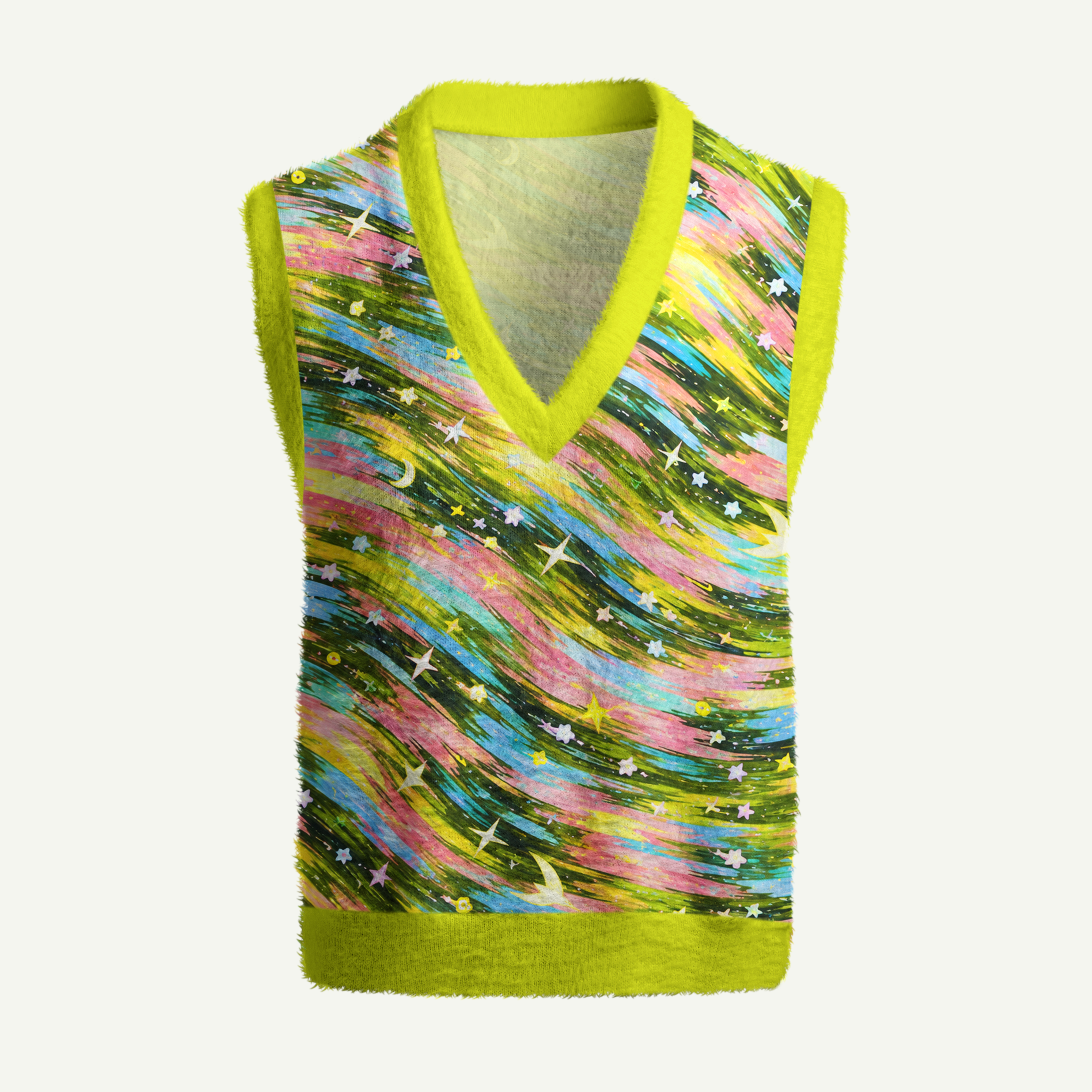 Rainbow Starry Cosmic Waves Women's Fuzzy Vest Sweater