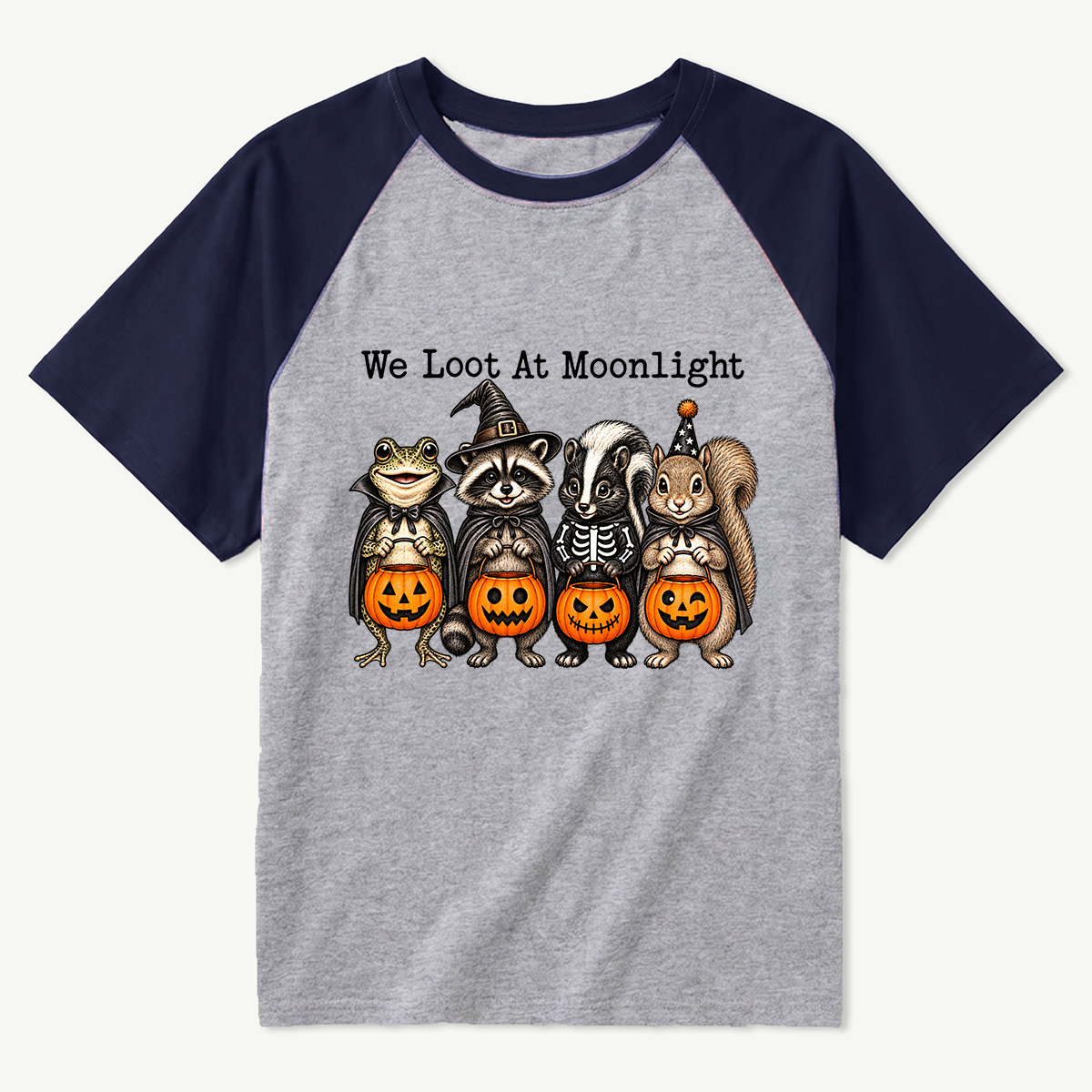 We Loot At Moonlight Spooky Woodland Animals Raglan T-Shirt
