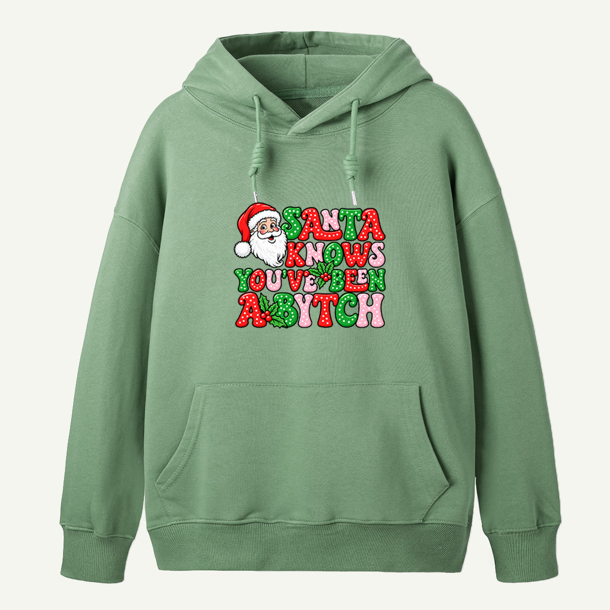 Santa Knows Youve Been A Bitch Funny Retro Christmas Typography Hoodie
