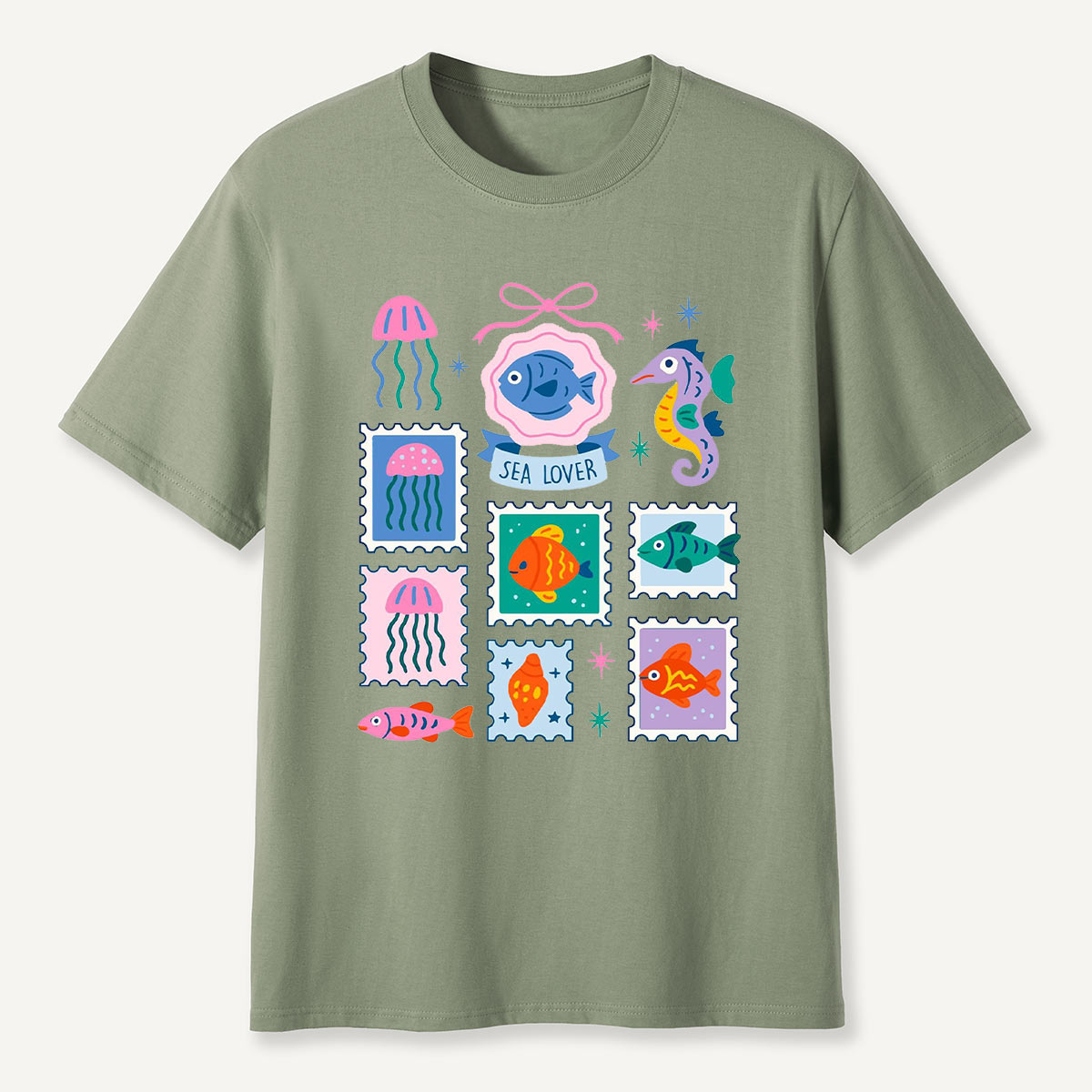 Sea Lover Stamp Ocean Animal Identification Guide T-Shirt