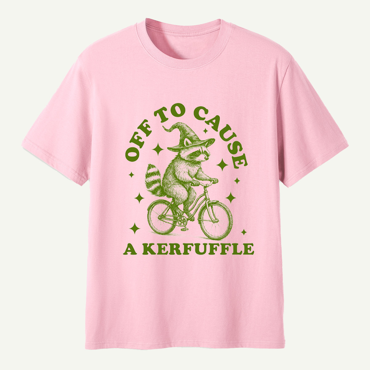 Off To Cause A Kerfuffle Raccoon Witch Bicycle T-Shirt