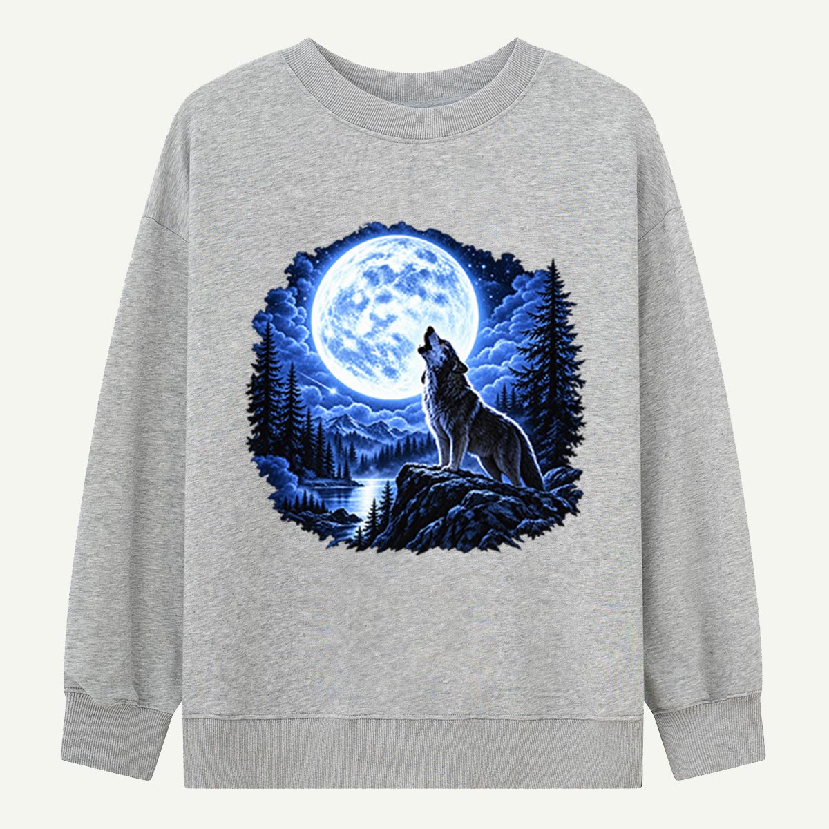 Moonlit Howling Wolf Wilderness Scene Sweatshirts