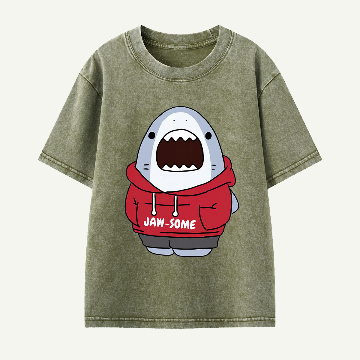 Jaw-some Shark Hoodie Kids Washed T-Shirt