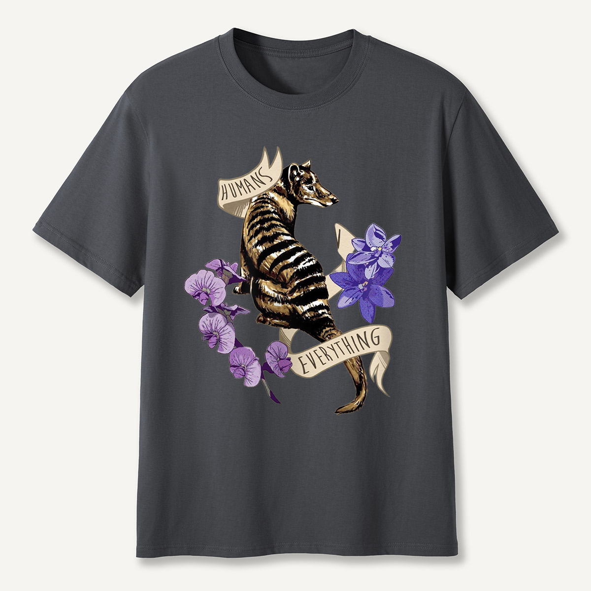 Humans Ruin Everything Thylacine Flowers T-Shirt