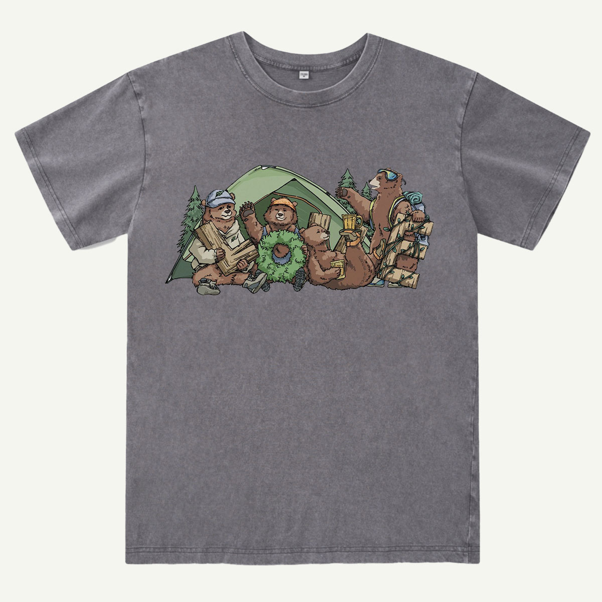 Happy Camping Bears Washed T-Shirt
