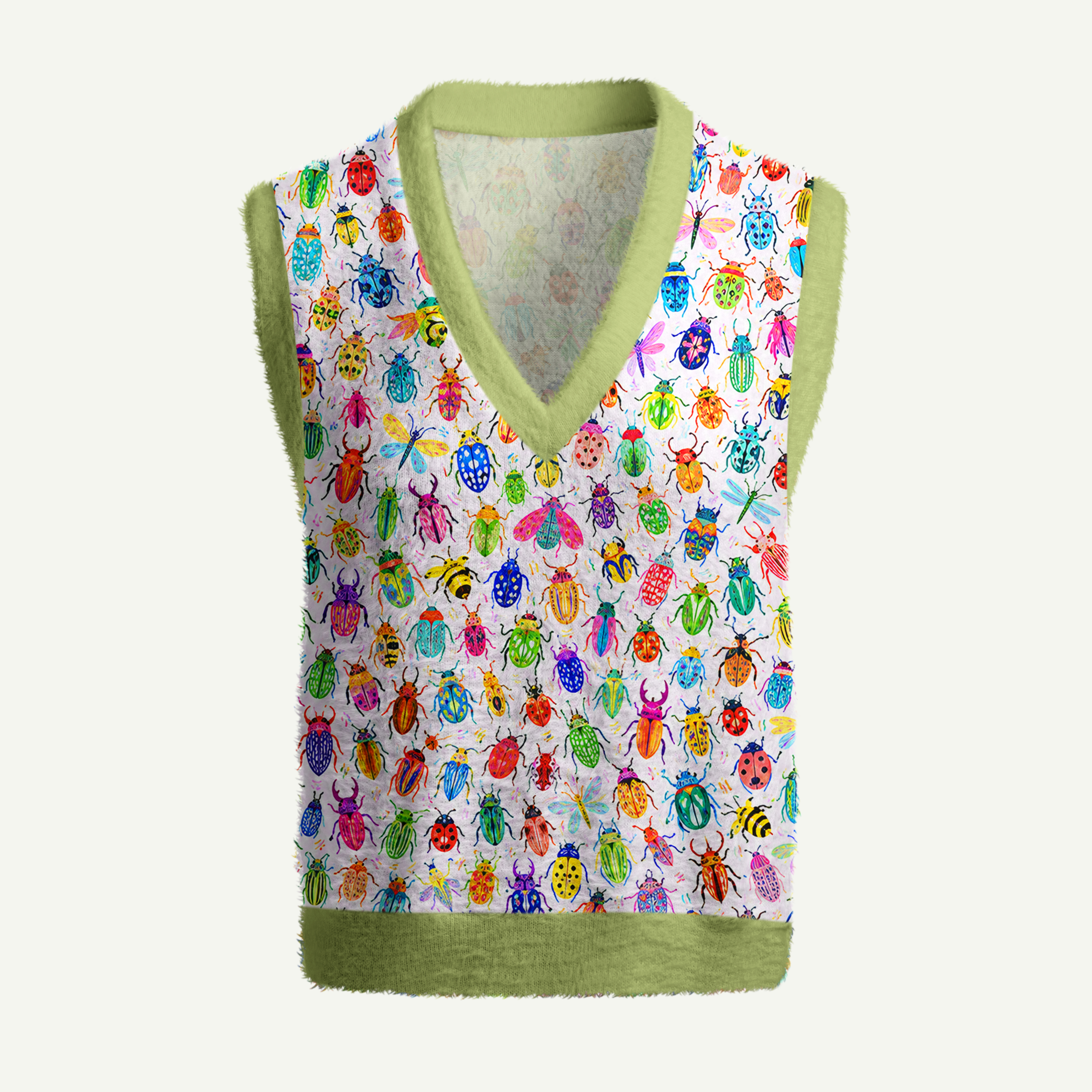 Colorful Insect Beetle Collection Women's Fuzzy Vest Sweater