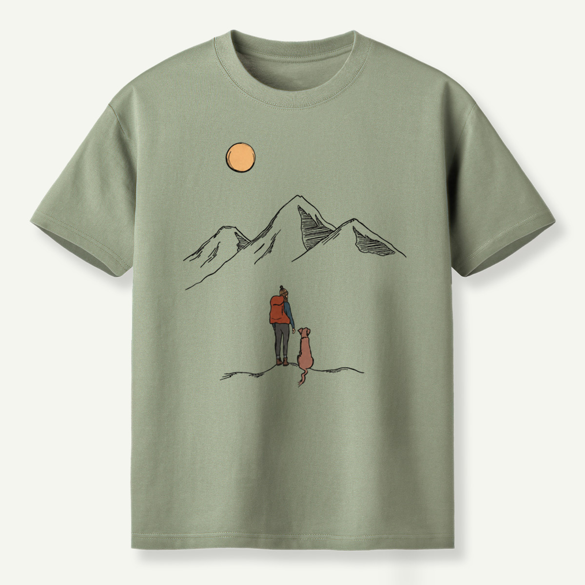 Moonlit Hiker And Dog Mountain Journey T-Shirt