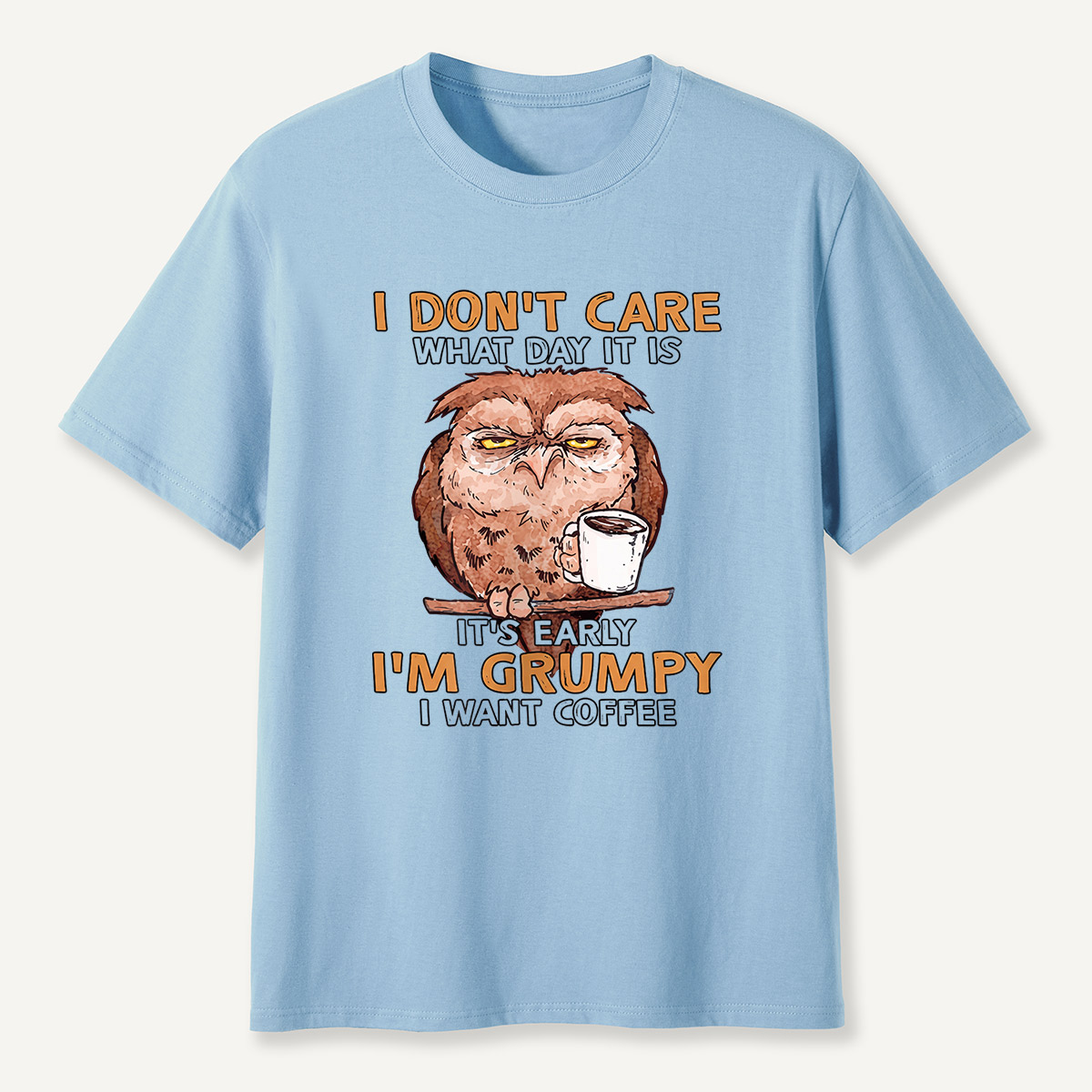 Grumpy Owl I Want Coffee Morning T-Shirt