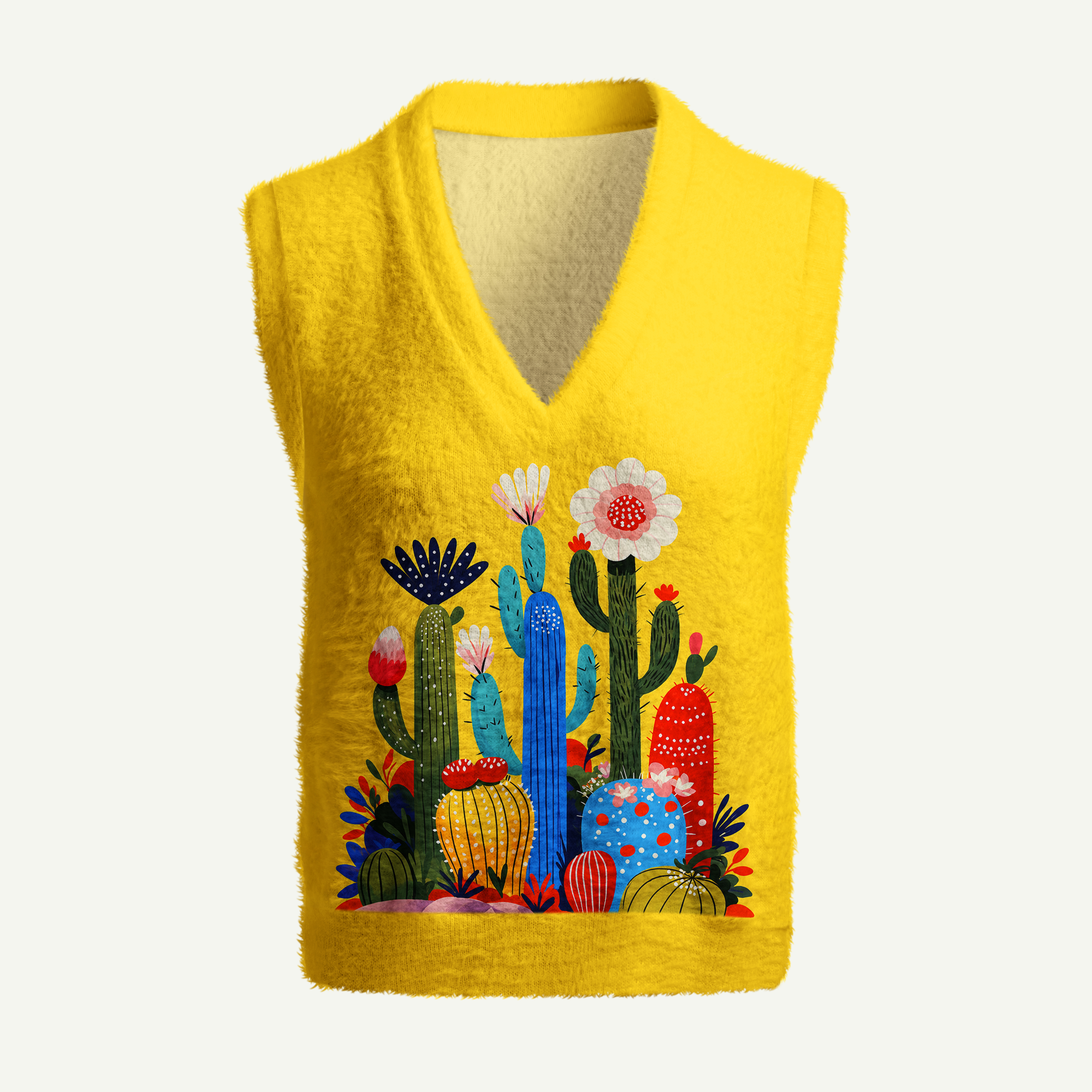 Colorful Desert Cactus Flower Garden Women's Fuzzy Vest Sweater