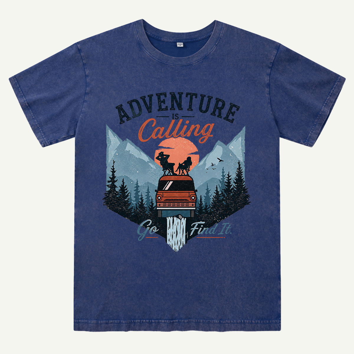 Adventure Is Calling Camper Van Mountain Washed T-Shirt