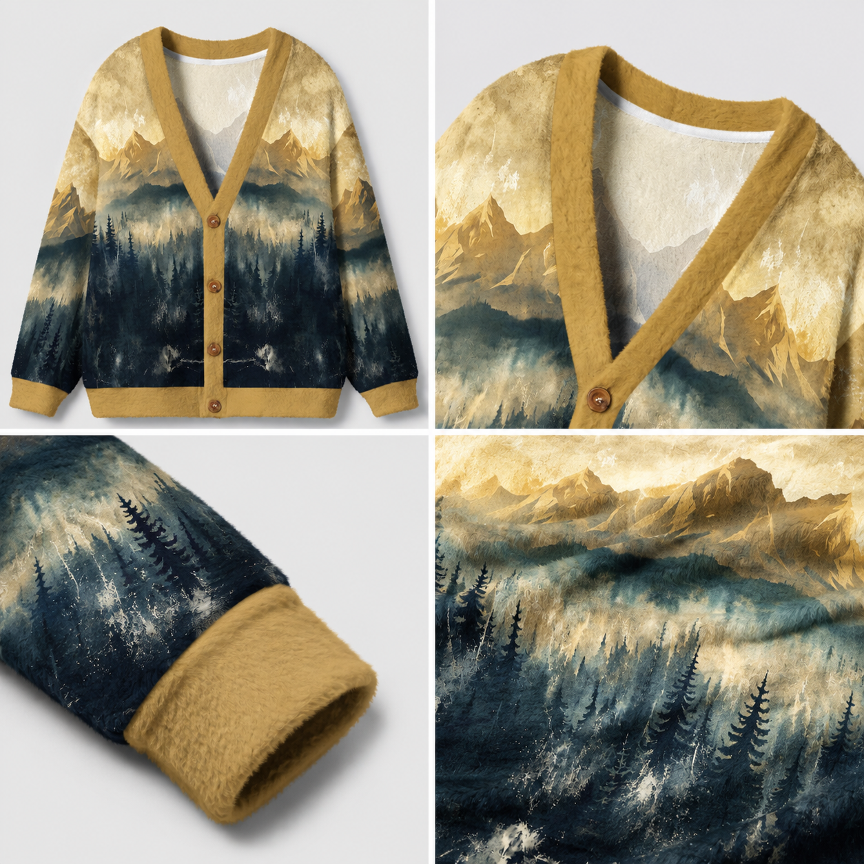 Misty Mountain Pine Forest Ugly Cardigan Sweaters