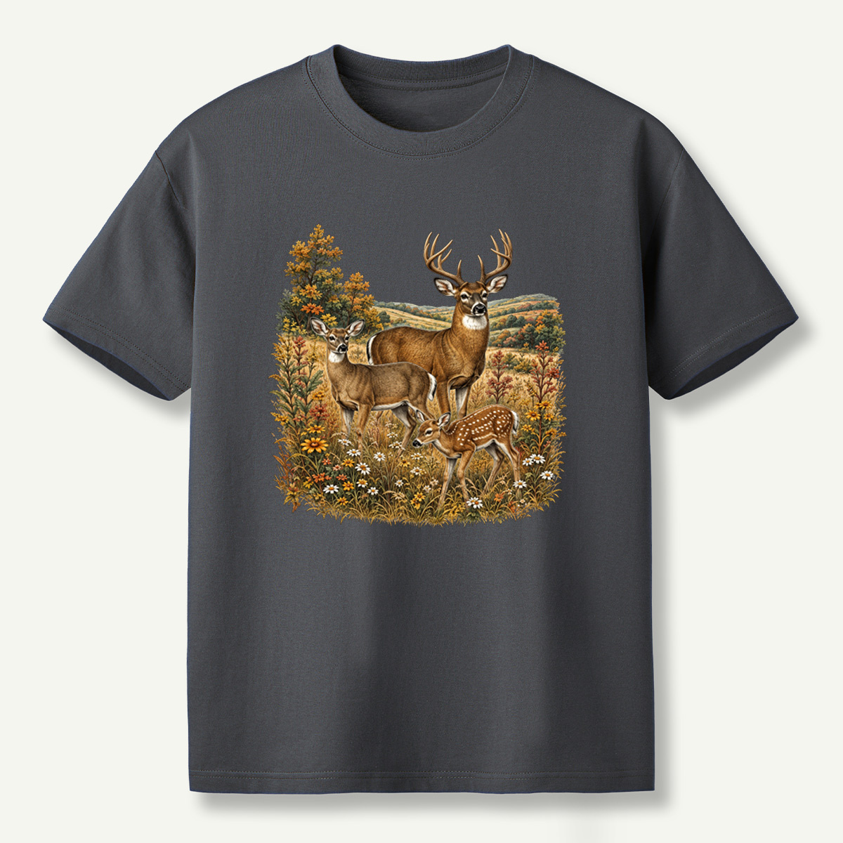 Autumn Deer Family Meadow Scene T-Shirt