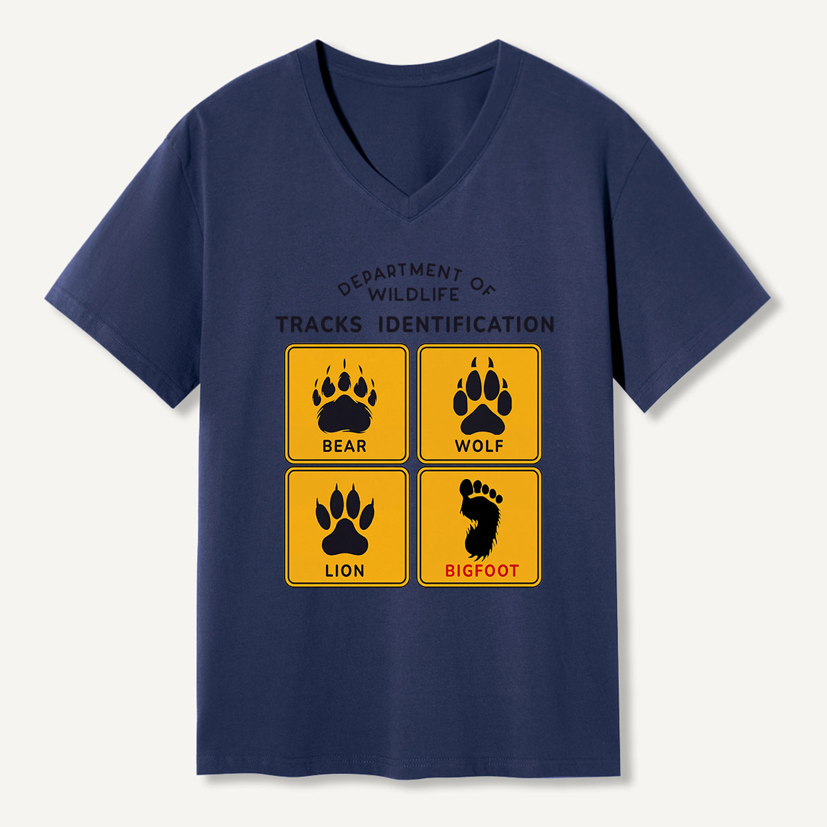 Department of Wildlife Tracks Identification Bear Wolf Lion Cryptids   V-neck T-Shirt