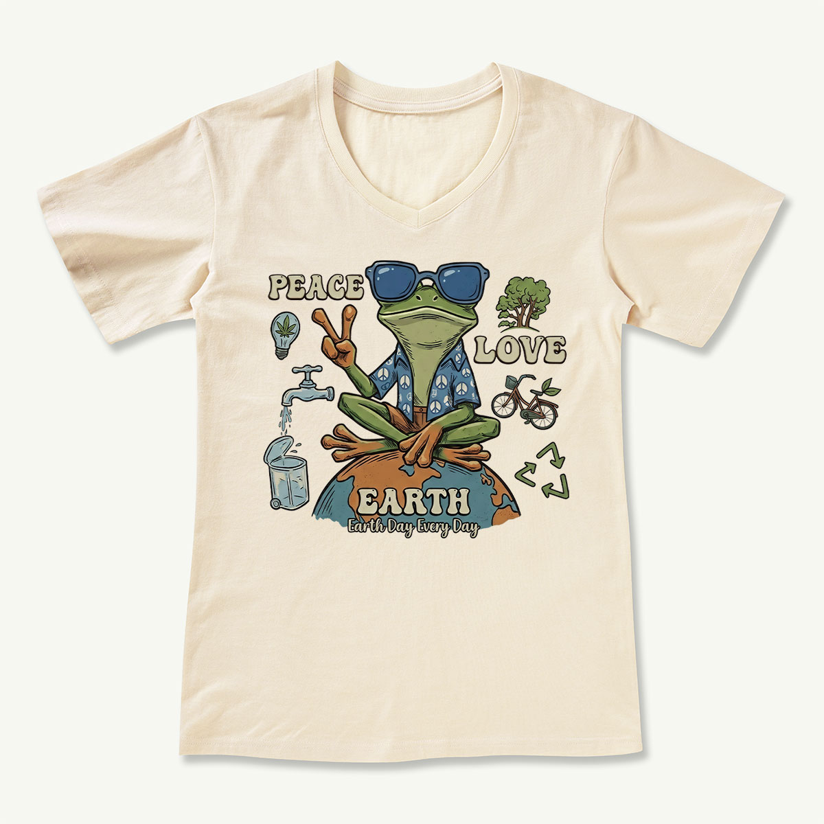 Peace Love Earth Frog V-neck T-Shirt