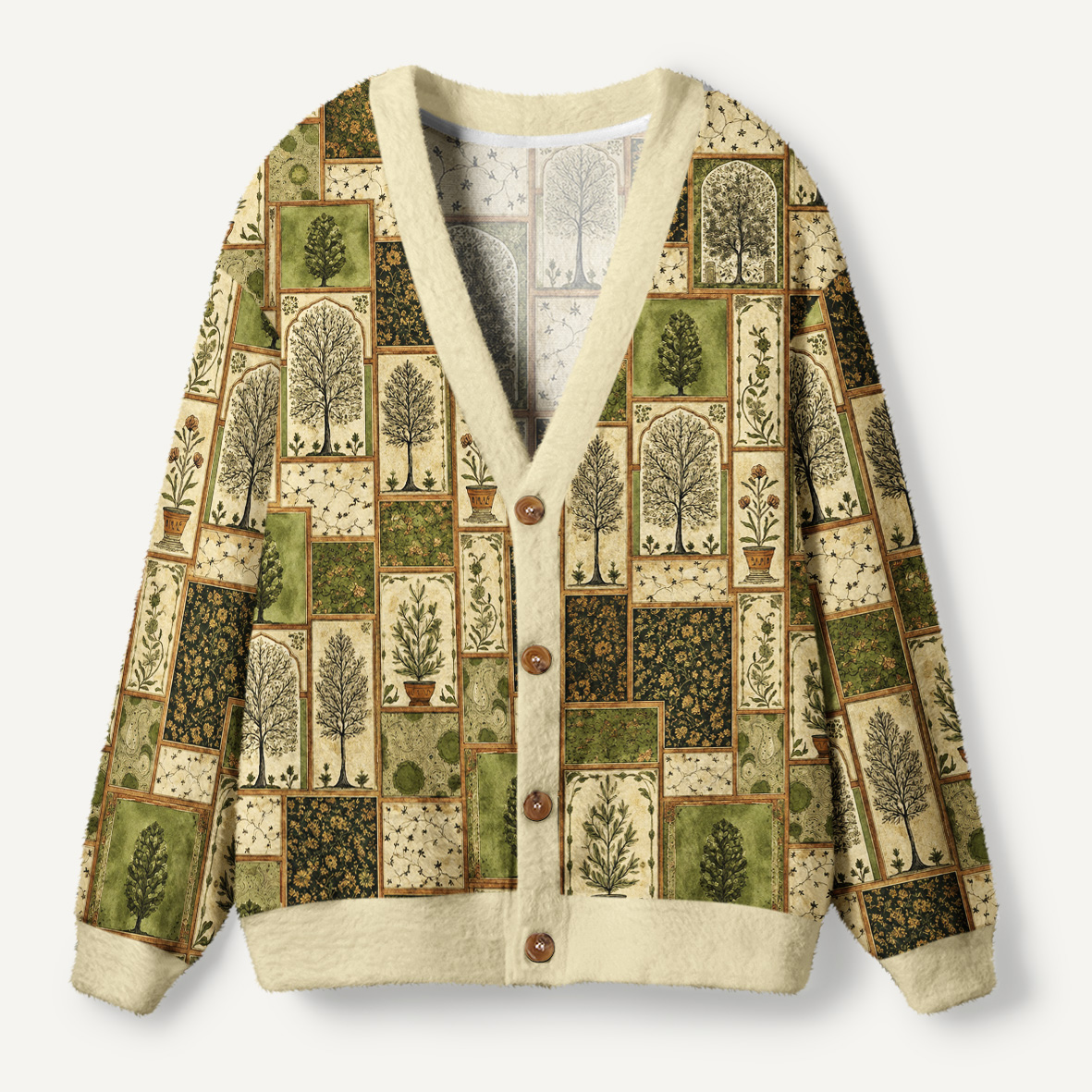 Vintage Botanical Trees And Floral Patchwork Ugly Cardigan Sweaters
