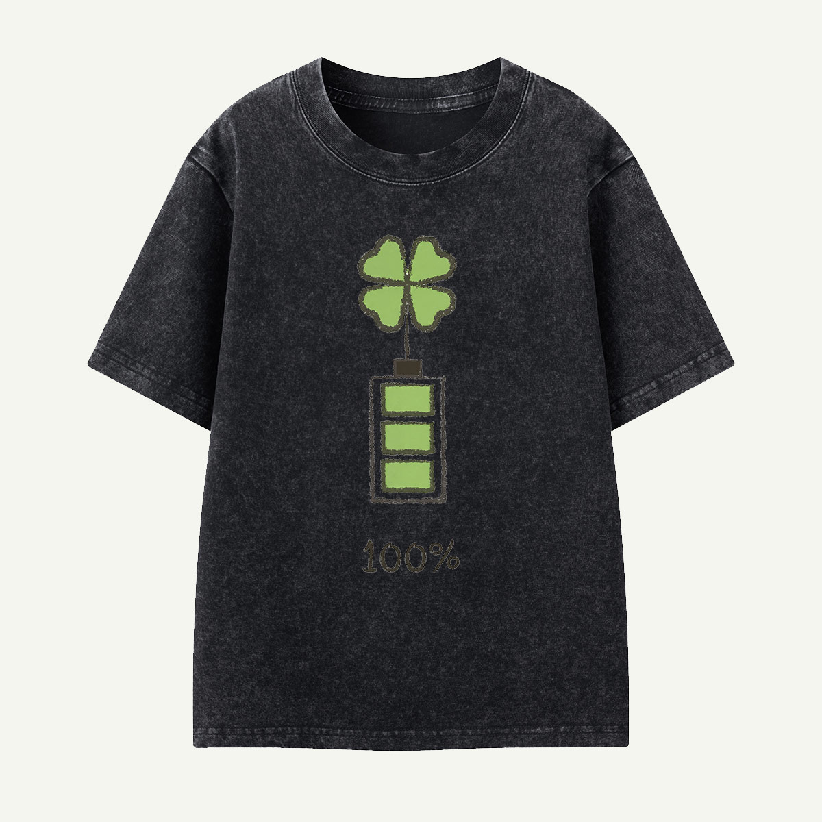 100% Lucky Clover Battery Kids Washed T-Shirt
