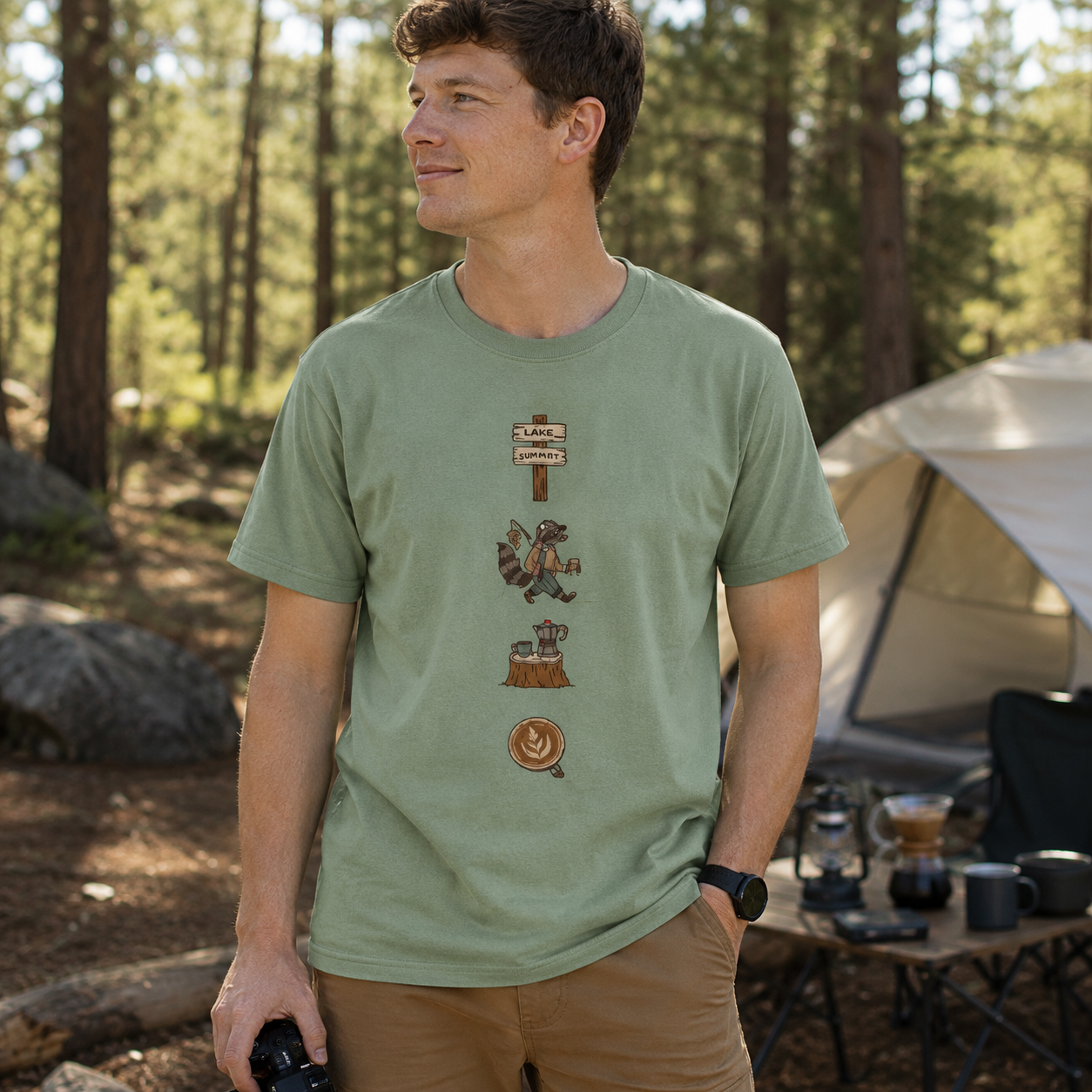Lake Norman Raccoon Fishing And Coffee T-Shirt