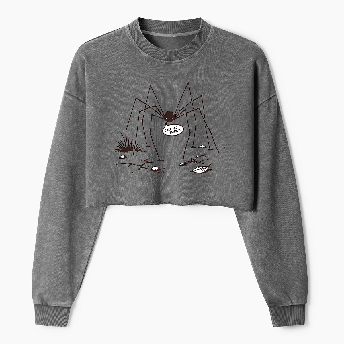 Smiling Spider Long Legs Sketch Women's Washed Cropped Sweatshirt
