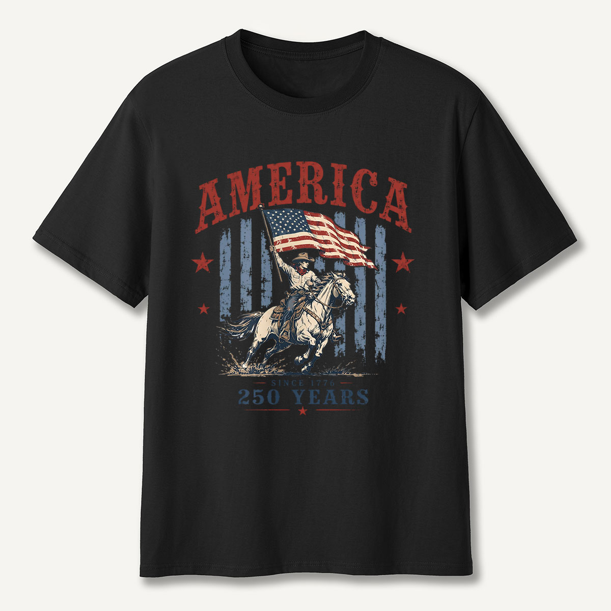America Since 1776 250 Years Cowboy Riding Horse Flag T‑Shirt
