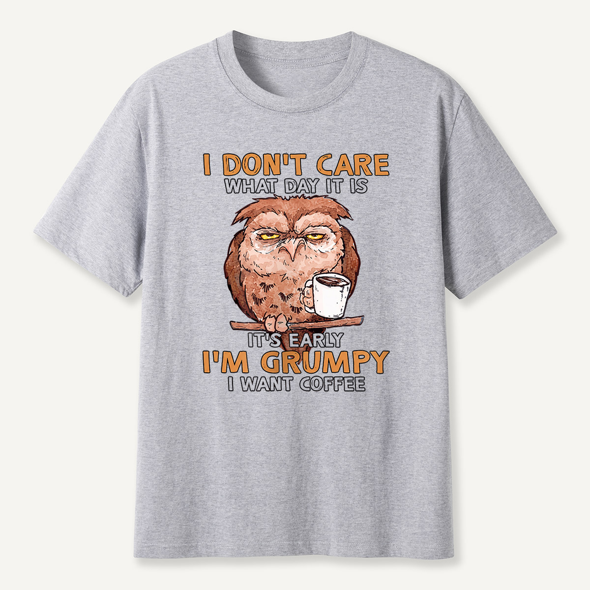 Grumpy Owl I Want Coffee Morning T-Shirt