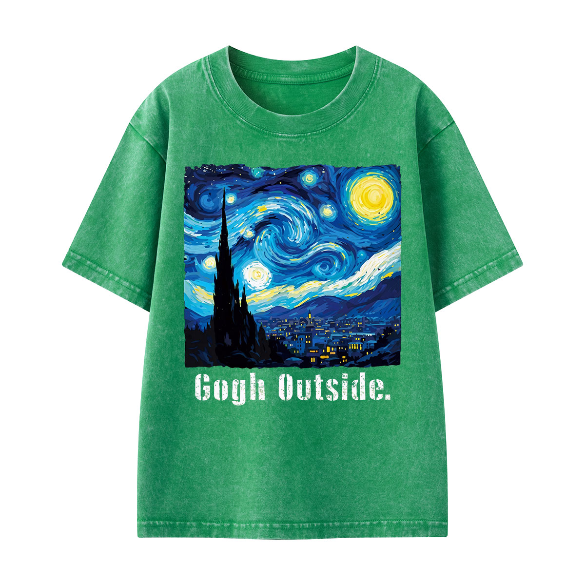 Swirl Night Sky Gogh Outside Kids Washed T-Shirt