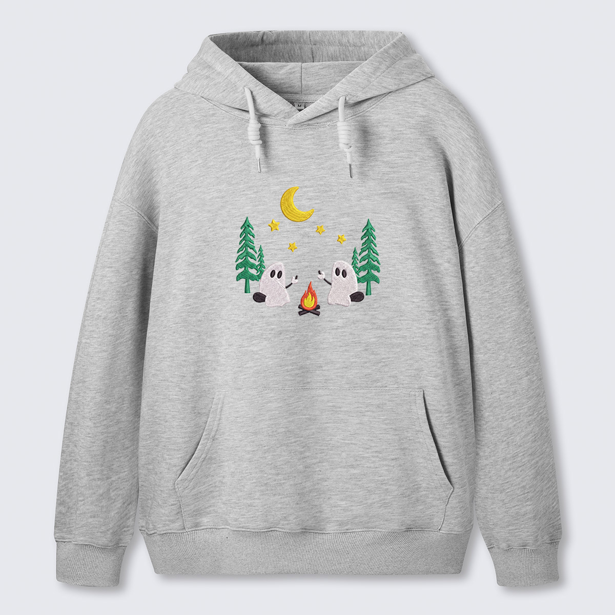 Ghosts Around Campfire Embroidered Cotton Hoodie