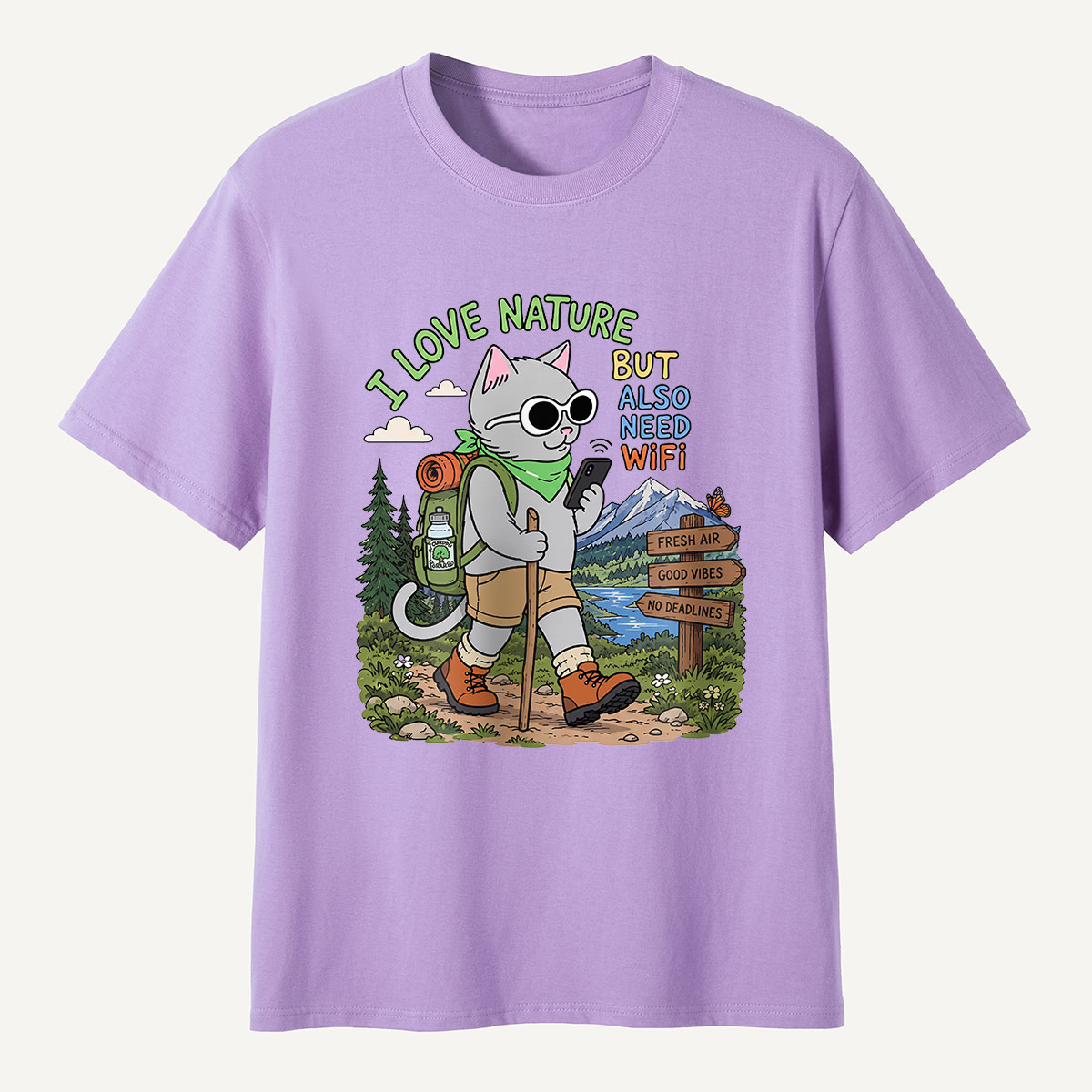 I Love Nature but Also Need WiFi Cat Hiking T-Shirt