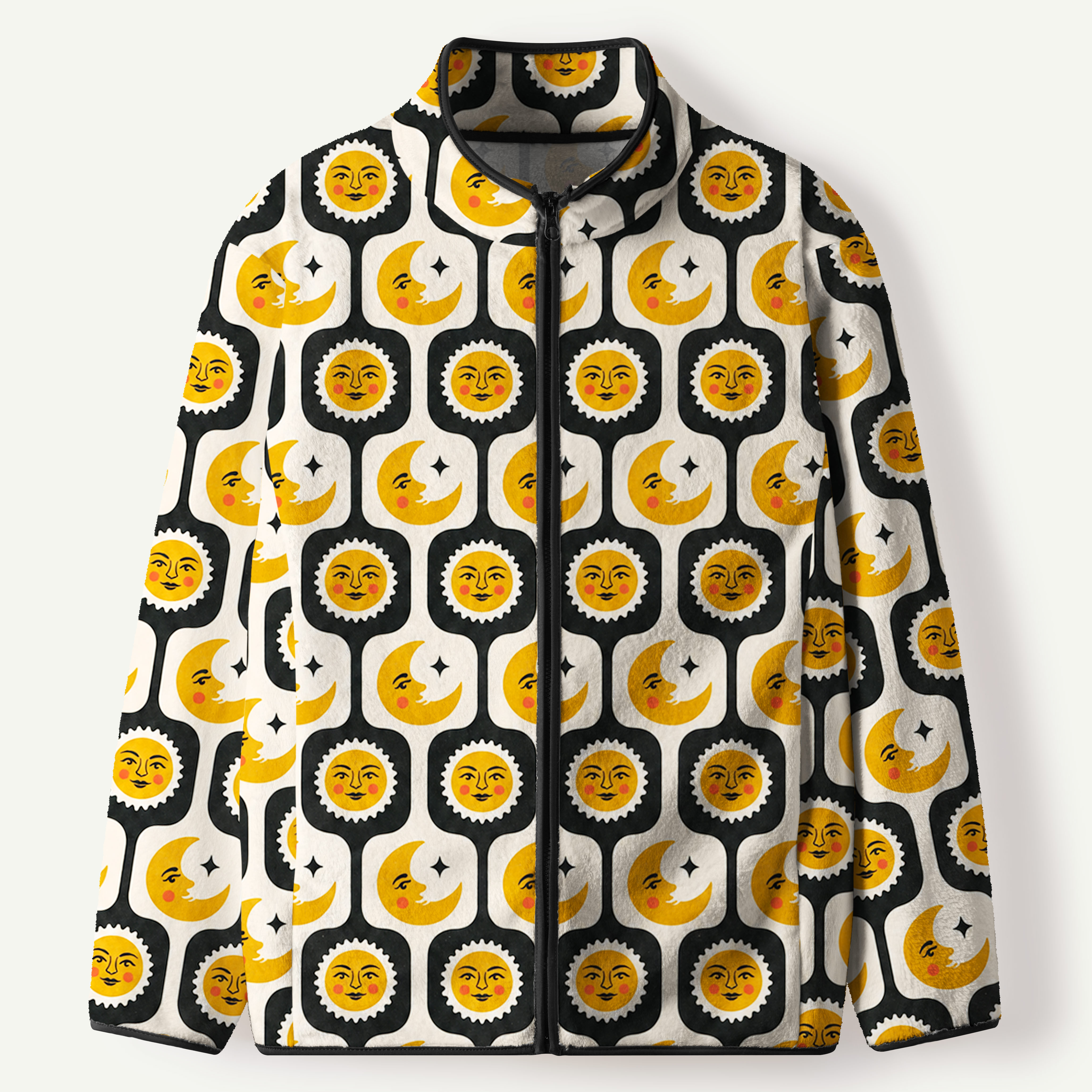 Vintage Sun And Moon Geometric Pattern Women's Flannel Zip Front Cardigan