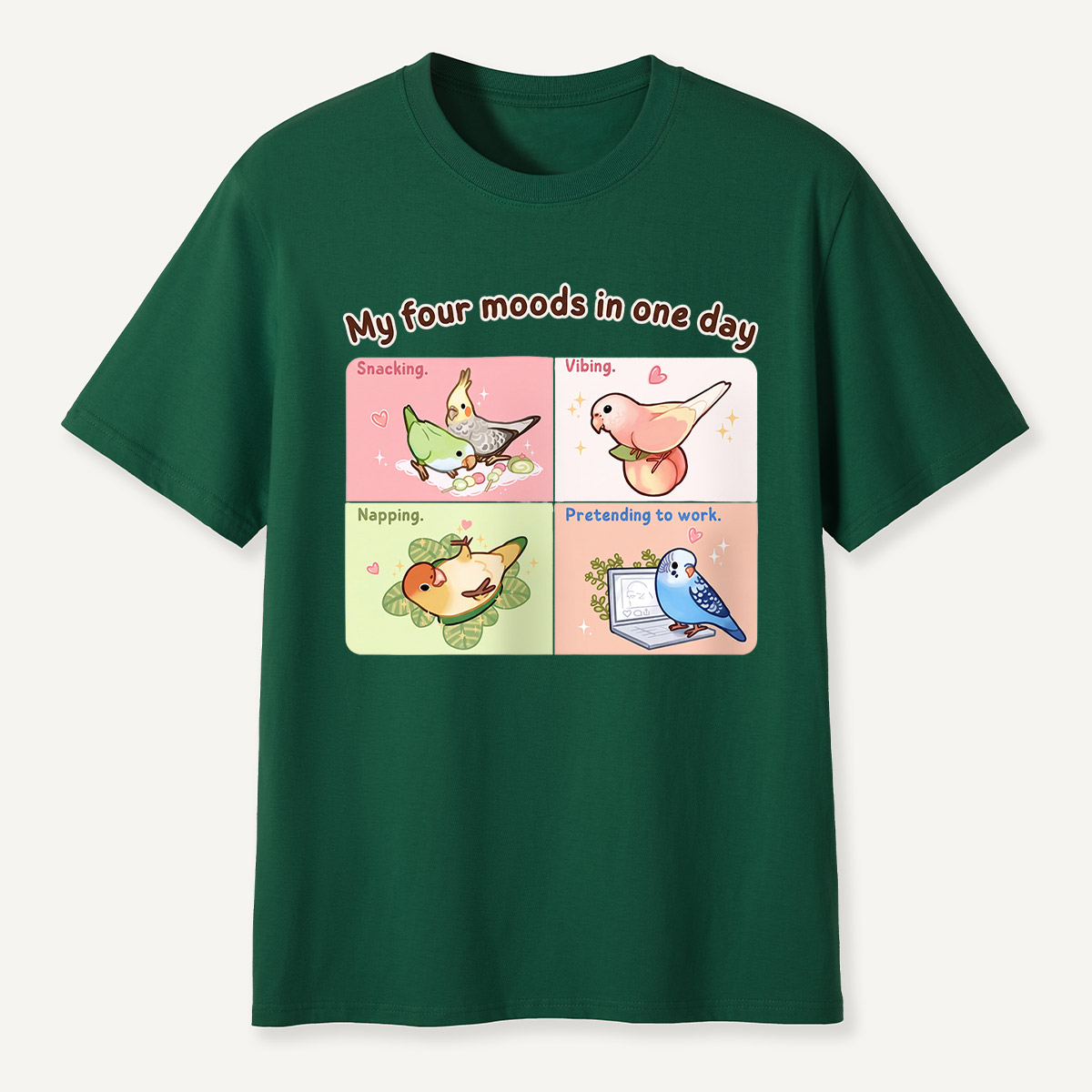 My Four Moods in One Day Cute Bird Cartoon T-Shirt