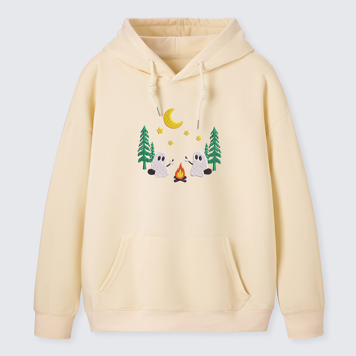 Ghosts Around Campfire Embroidered Cotton Hoodie