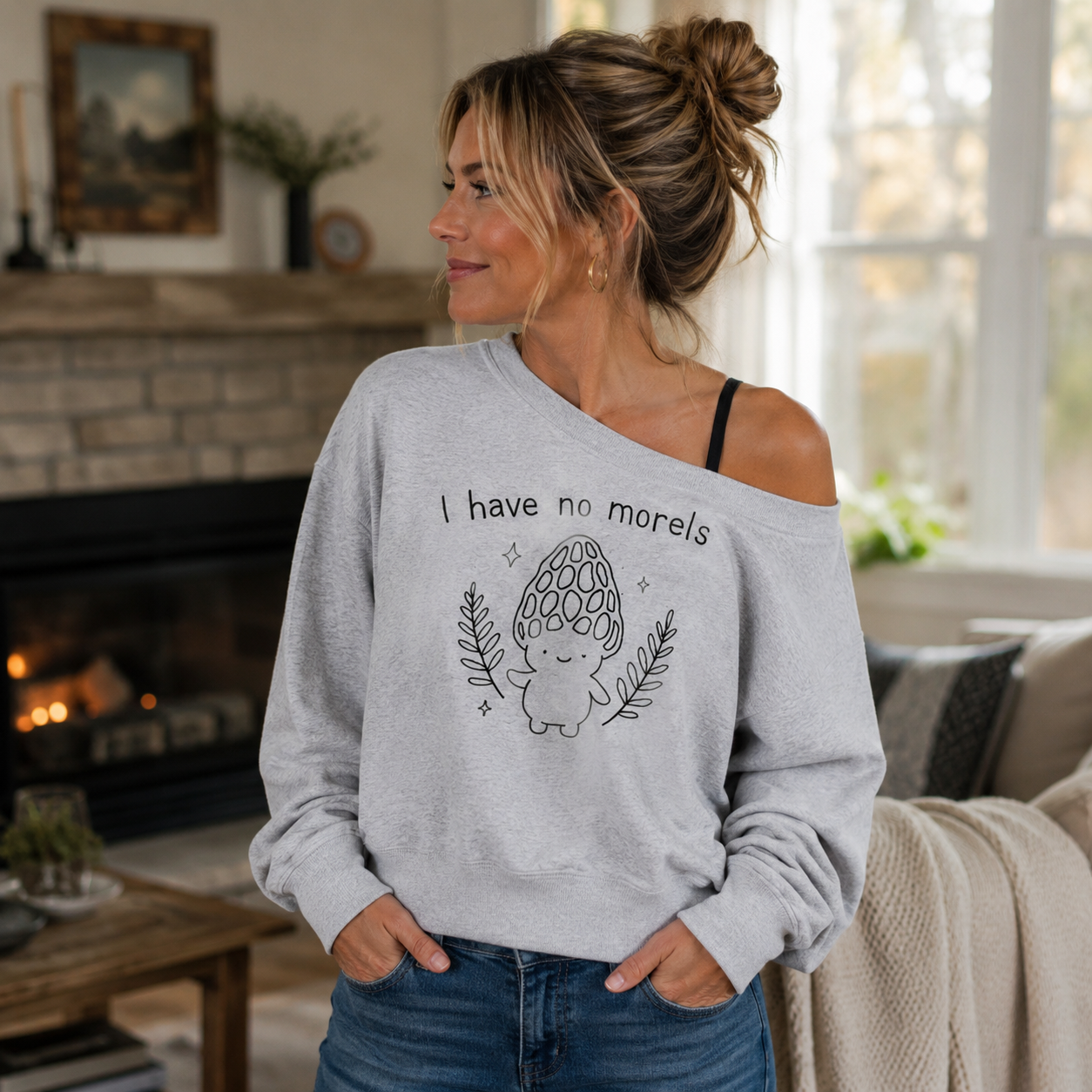 I Have No Morels Mushroom Humor Women Off Shoulder Sweatshirt