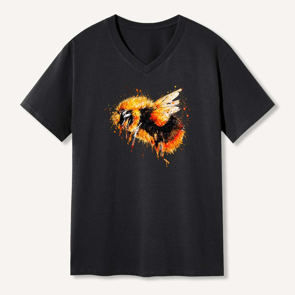 Bumblebee Watercolor Splash Illustration V-neck T-Shirt