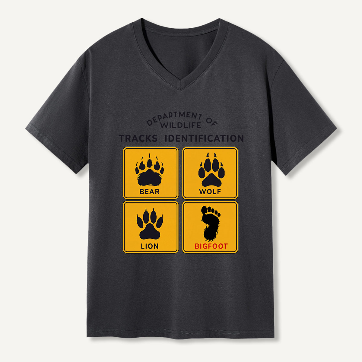 Department of Wildlife Tracks Identification Bear Wolf Lion Cryptids   V-neck T-Shirt