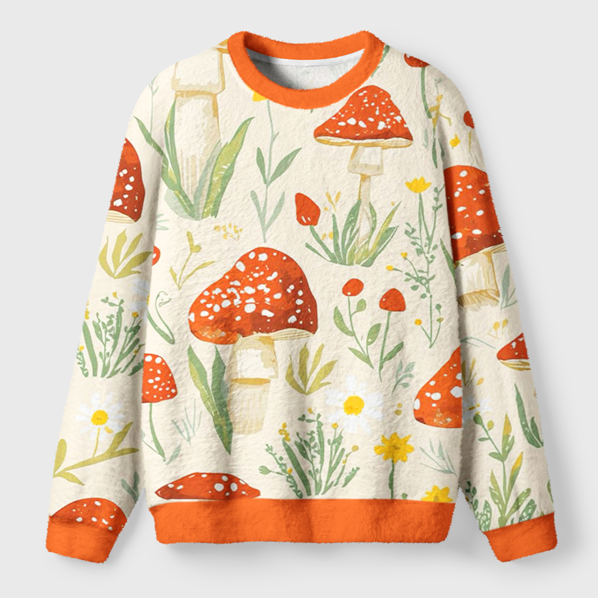 Mushrooms Among the Wildflowers Ugly Fuzzy Fleece Sweatshirt