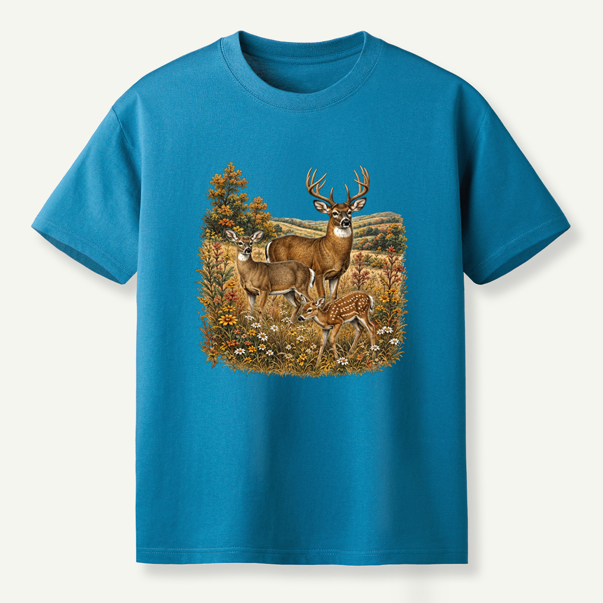 Autumn Deer Family Meadow Scene T-Shirt