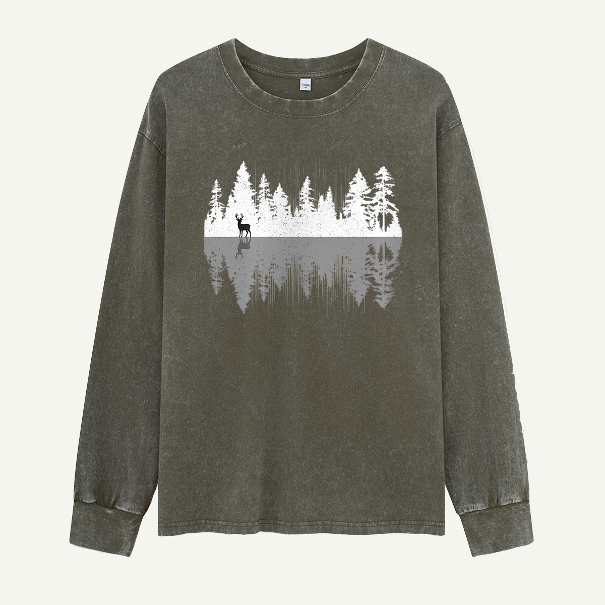 Deer by the Forest Lake Washed Long Sleeves