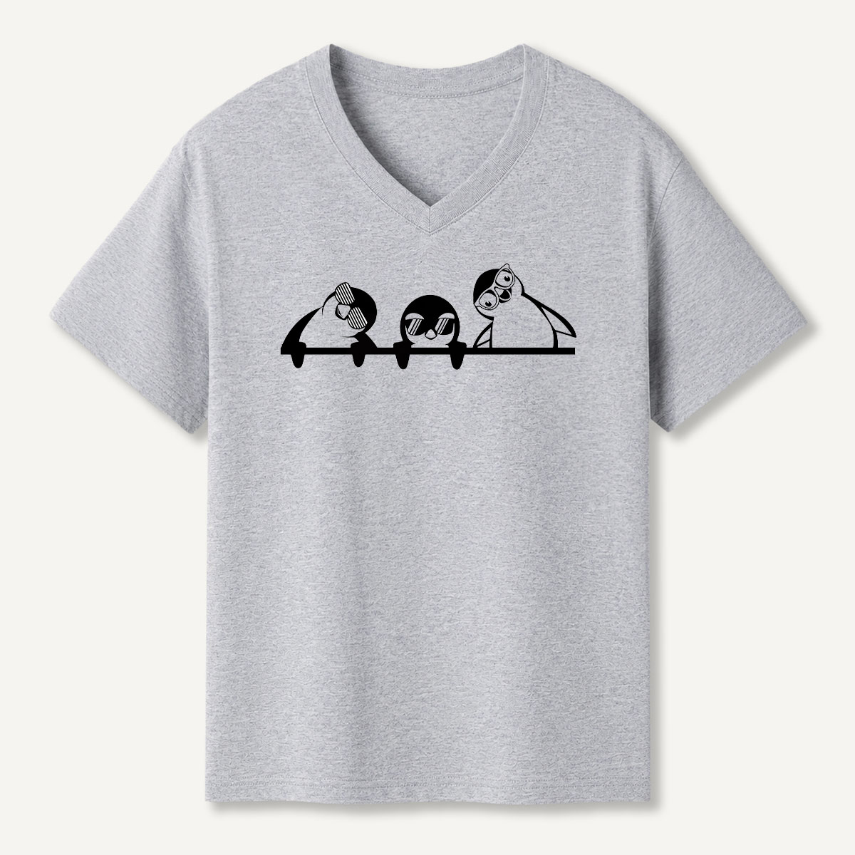 Curious Penguins Peeking Over V-neck T-Shirt
