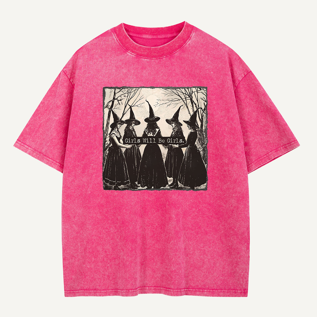 Girls Will Be Girls Witch Circle Washed T-Shirt