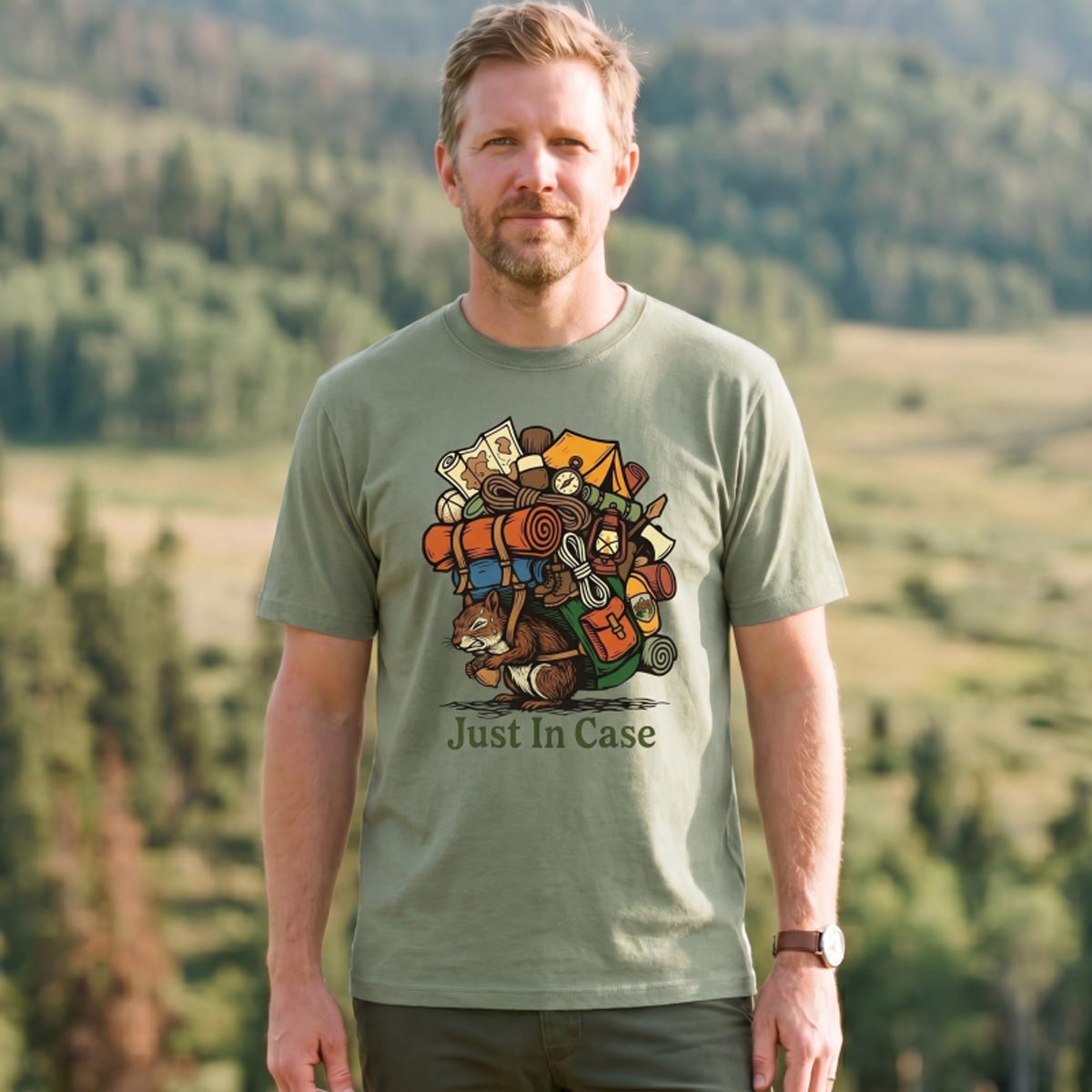 Squirrel Carrying Camping Gear Just In Case T-Shirt