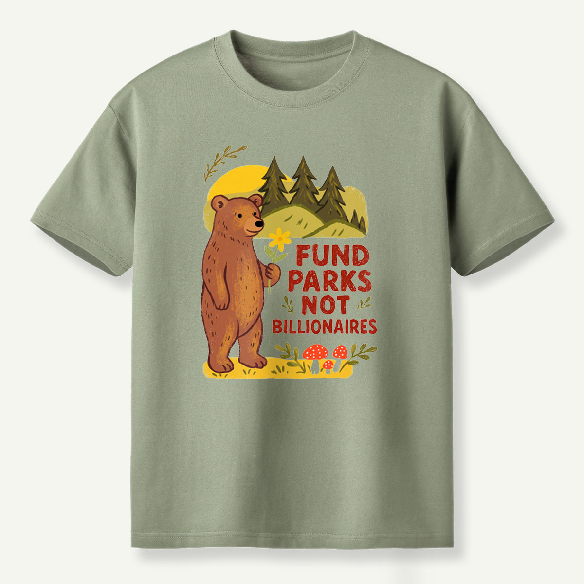Fund Parks Not Billionaires Bear Wildflower Mountain Graphic T-Shirt
