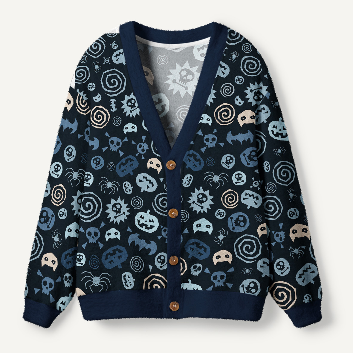 Gothic Skulls Pumpkins And Spiral Symbols Ugly Cardigan Sweaters
