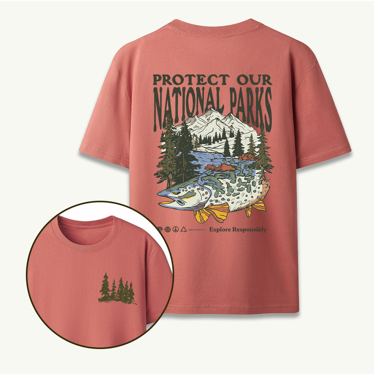 Nature Hiking Explorer Mountain Fish T-Shirt