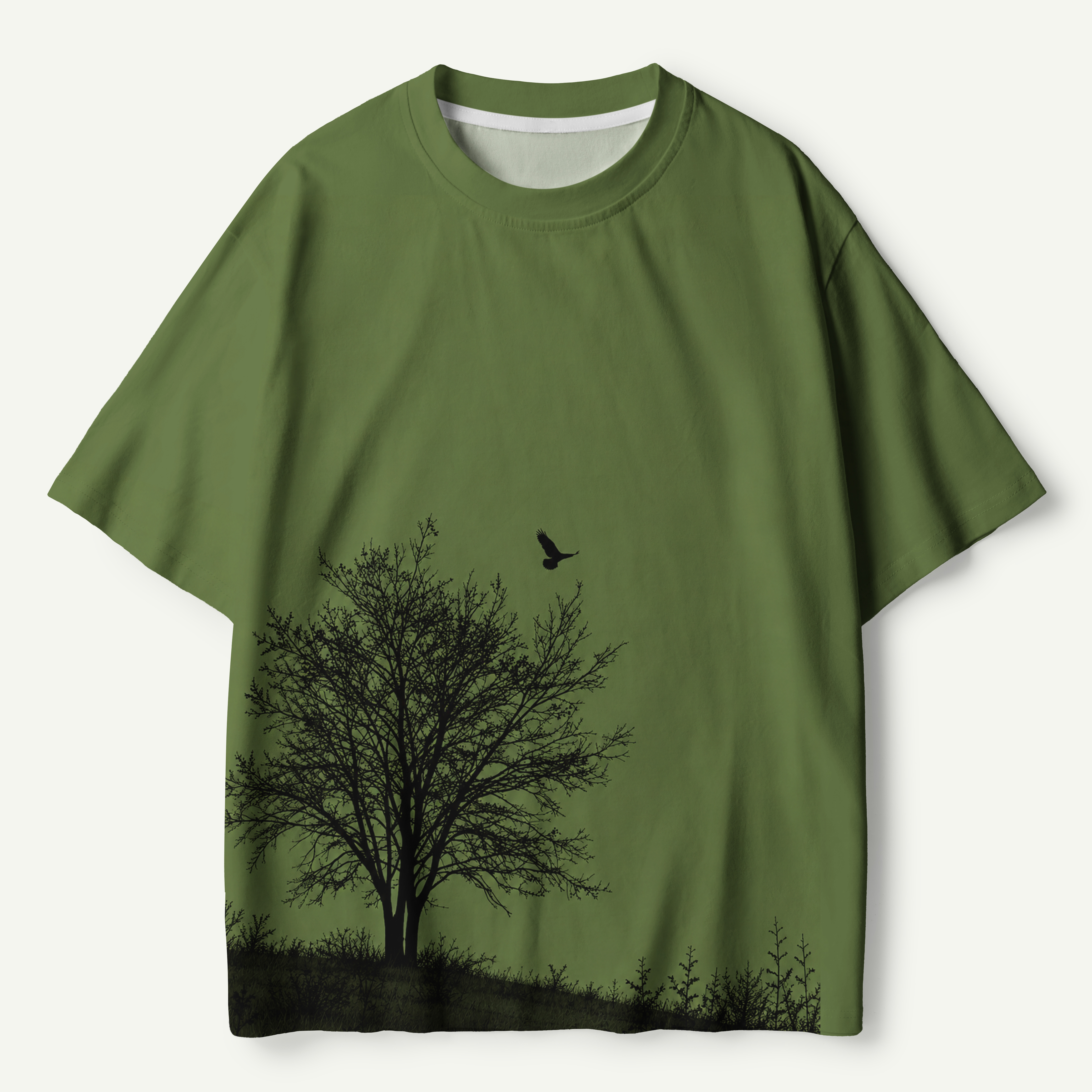 Twilight Tree And Flying Bird Silhouette Premium Pure Cotton Tee