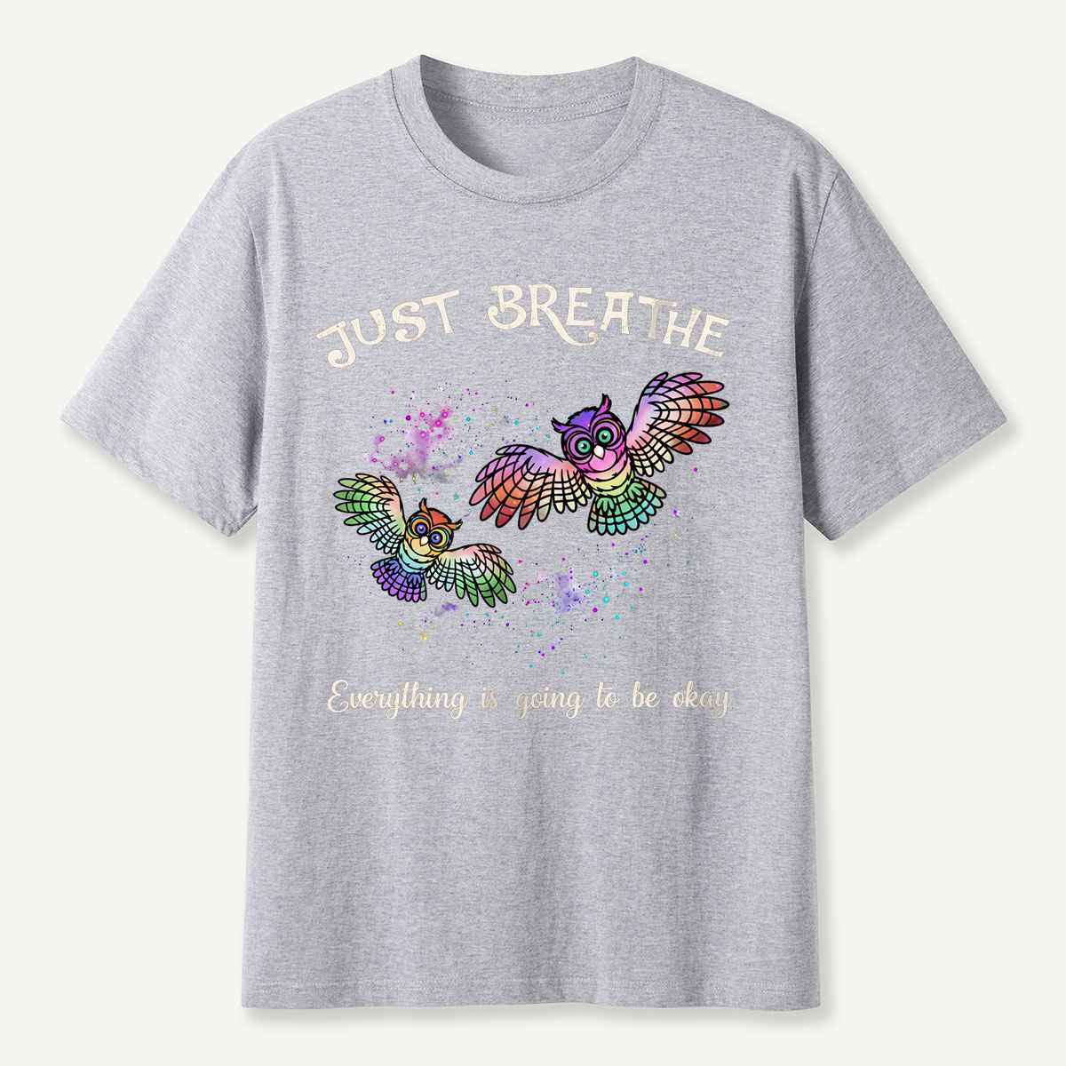 Just Breathe Colorful Owls T-Shirt