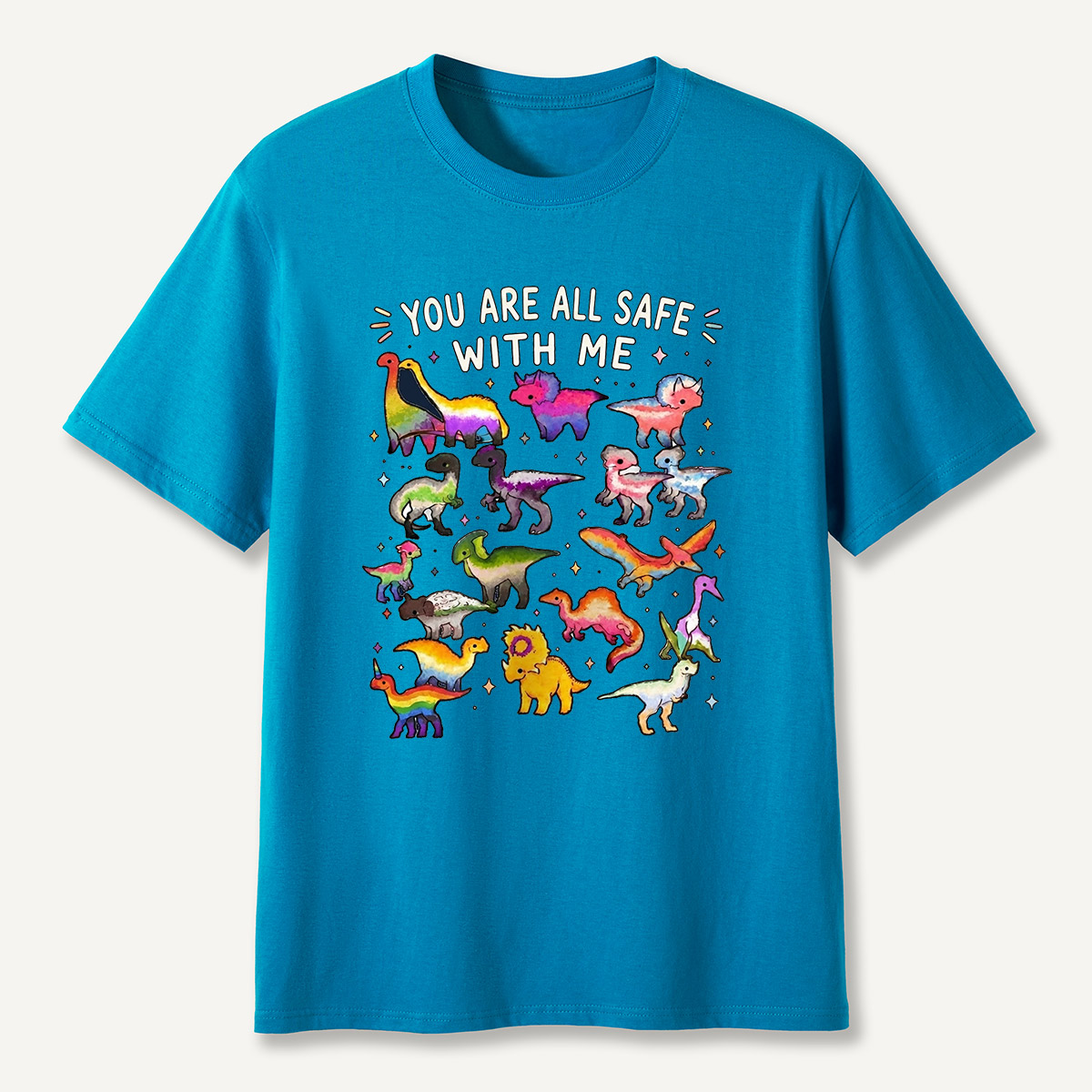 You Are Safe With Me Rainbow Dinosaur T-Shirt