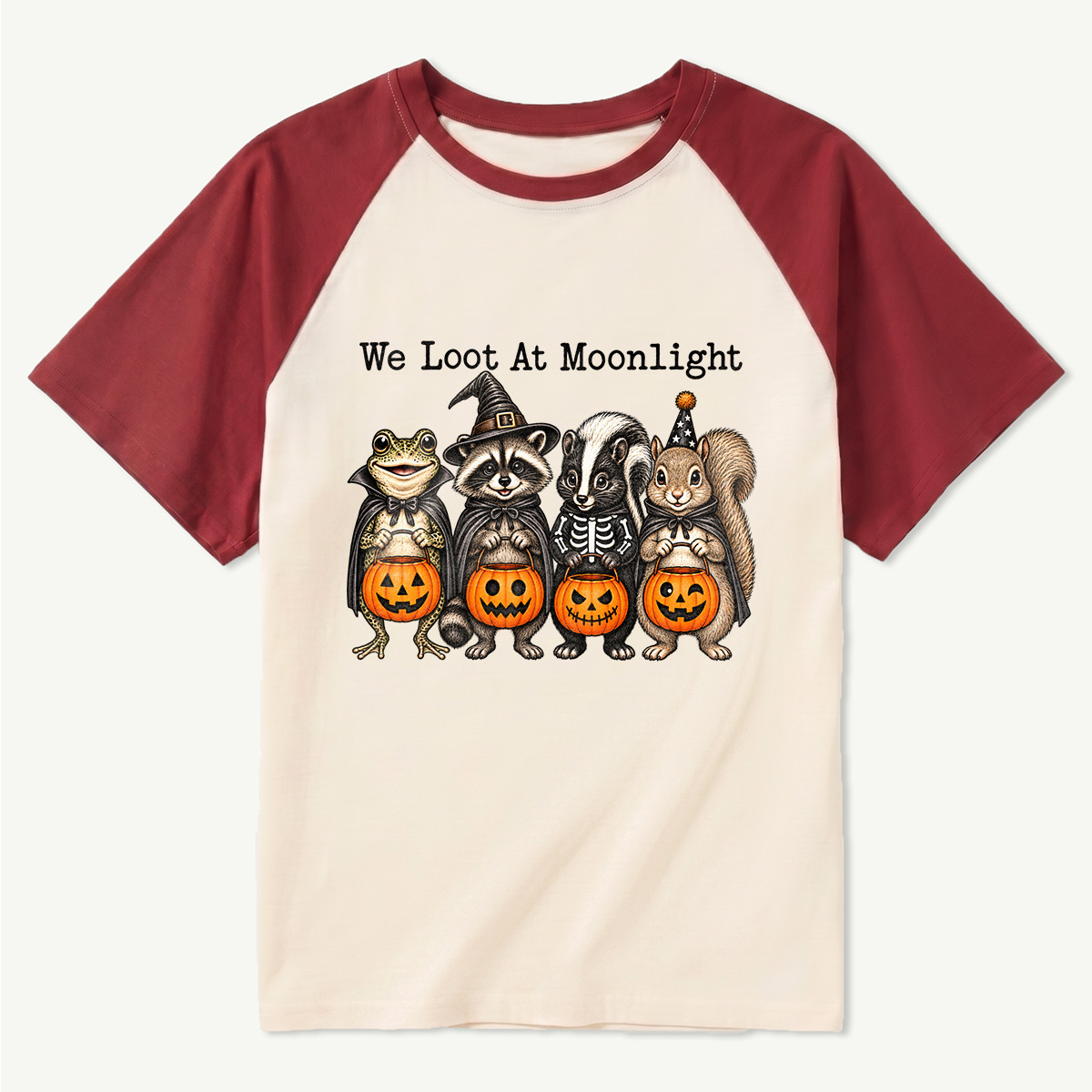 We Loot At Moonlight Spooky Woodland Animals Raglan T-Shirt