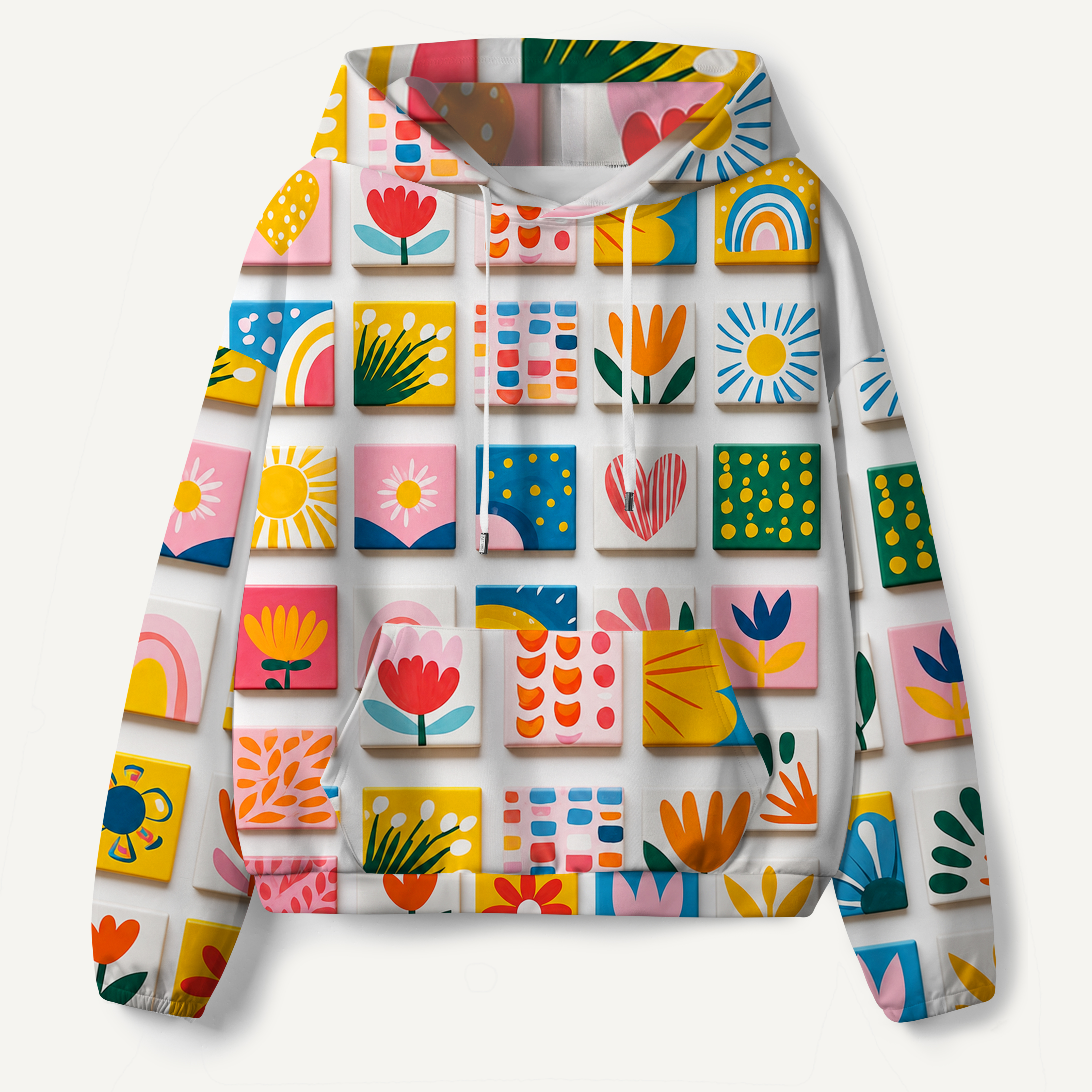 Colorful Floral Tile Folk Pattern All-over Printed Hoodie
